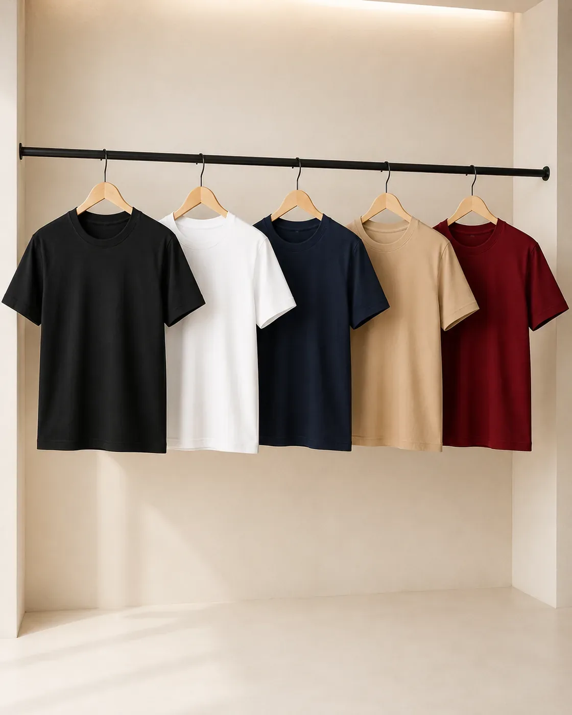 Combo of 5 — Black + White + Navy Blue + Beige + Maroon