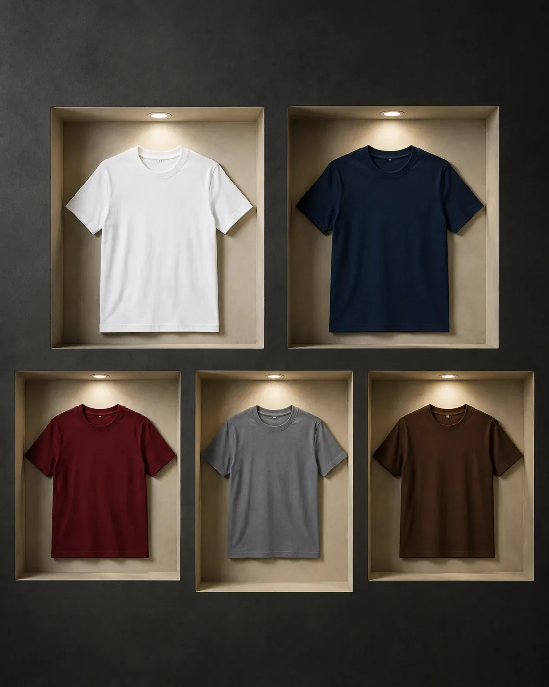 Combo of 5 — White + Navy Blue + Maroon + Light Grey + Coffee Brown photoshoot image