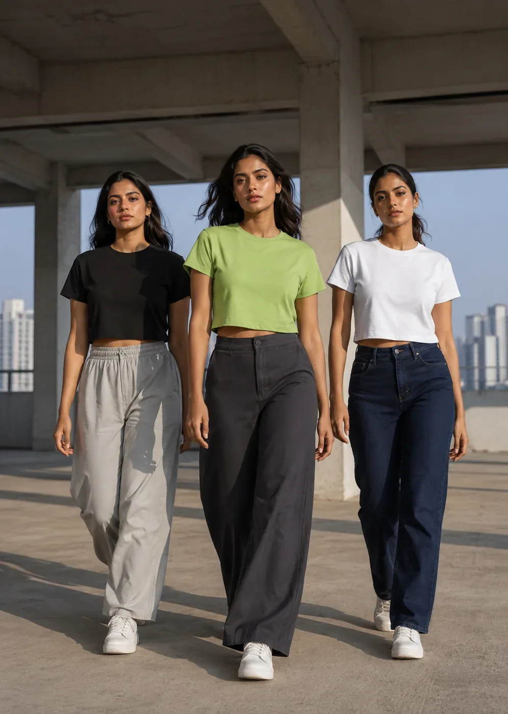 Crop Top Combo — White + Pista + Black