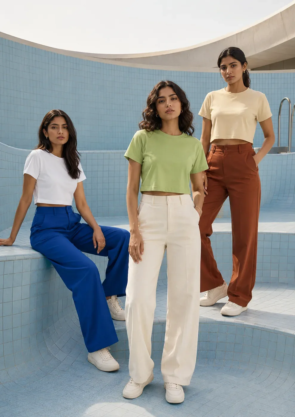 Crop Top Combo — White + Pista + Sandal photoshoot image