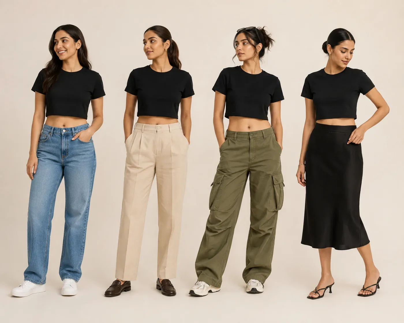 Black crop top styling variations
