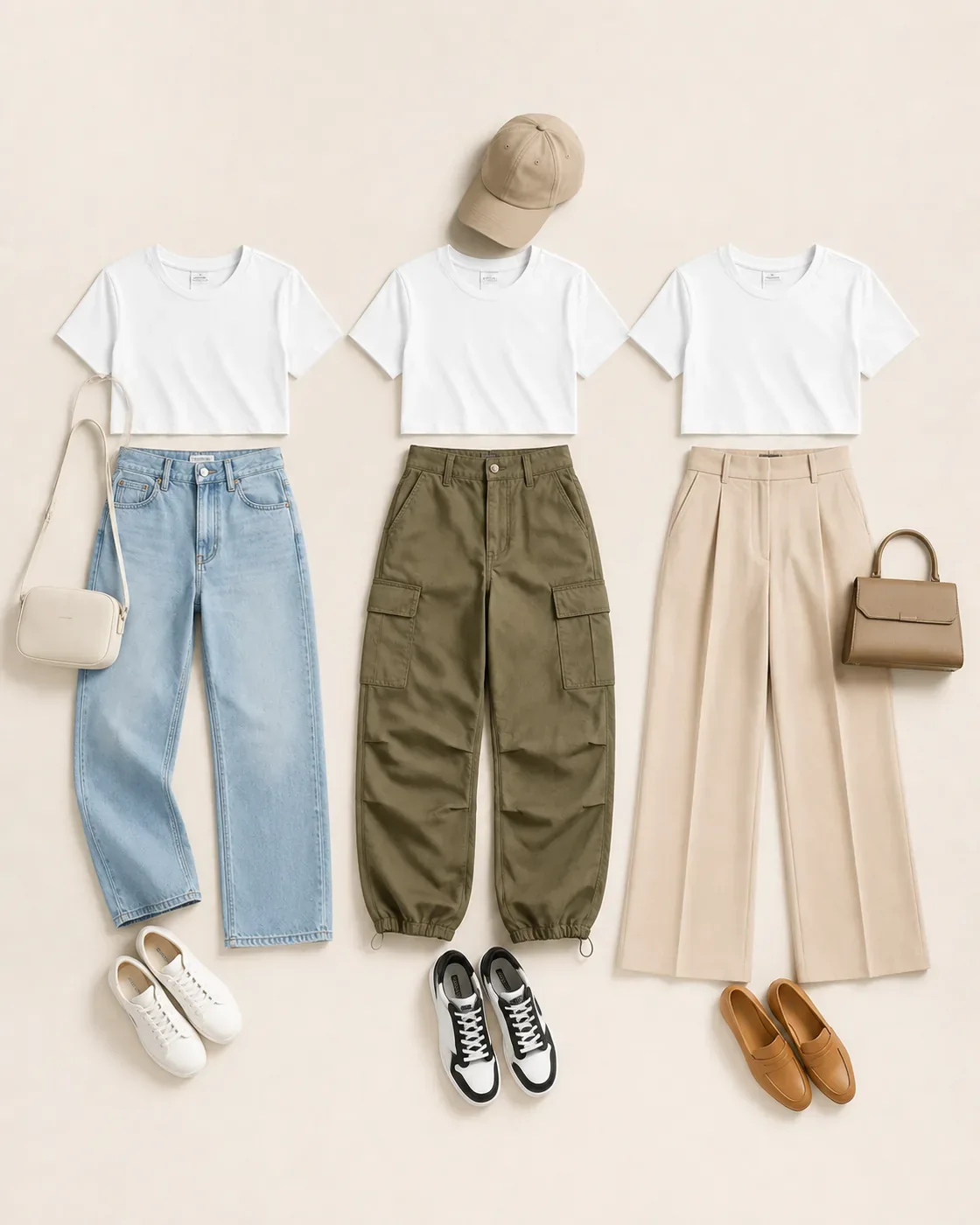 White crop top styling variations