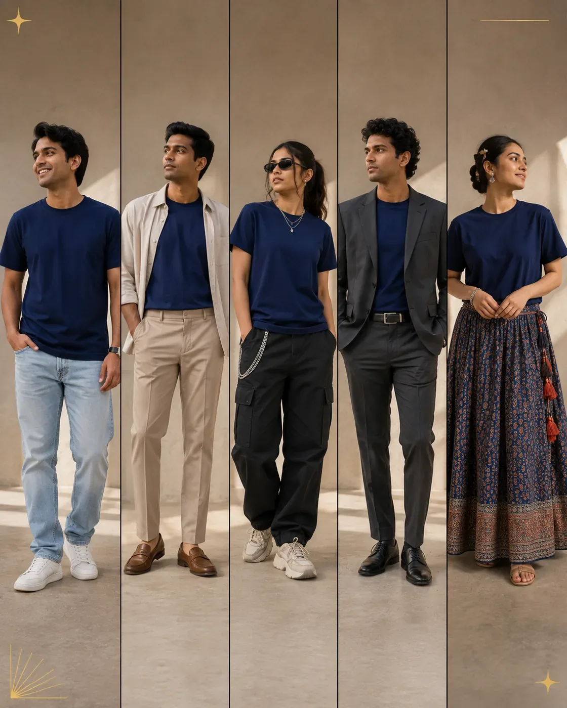 Navy tee styling variations